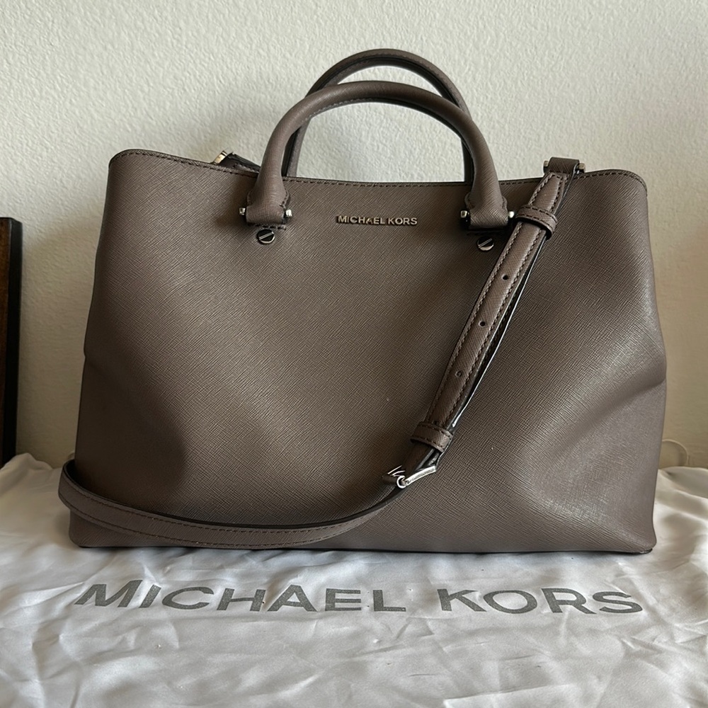 Taupe/purple Michael Kors purse